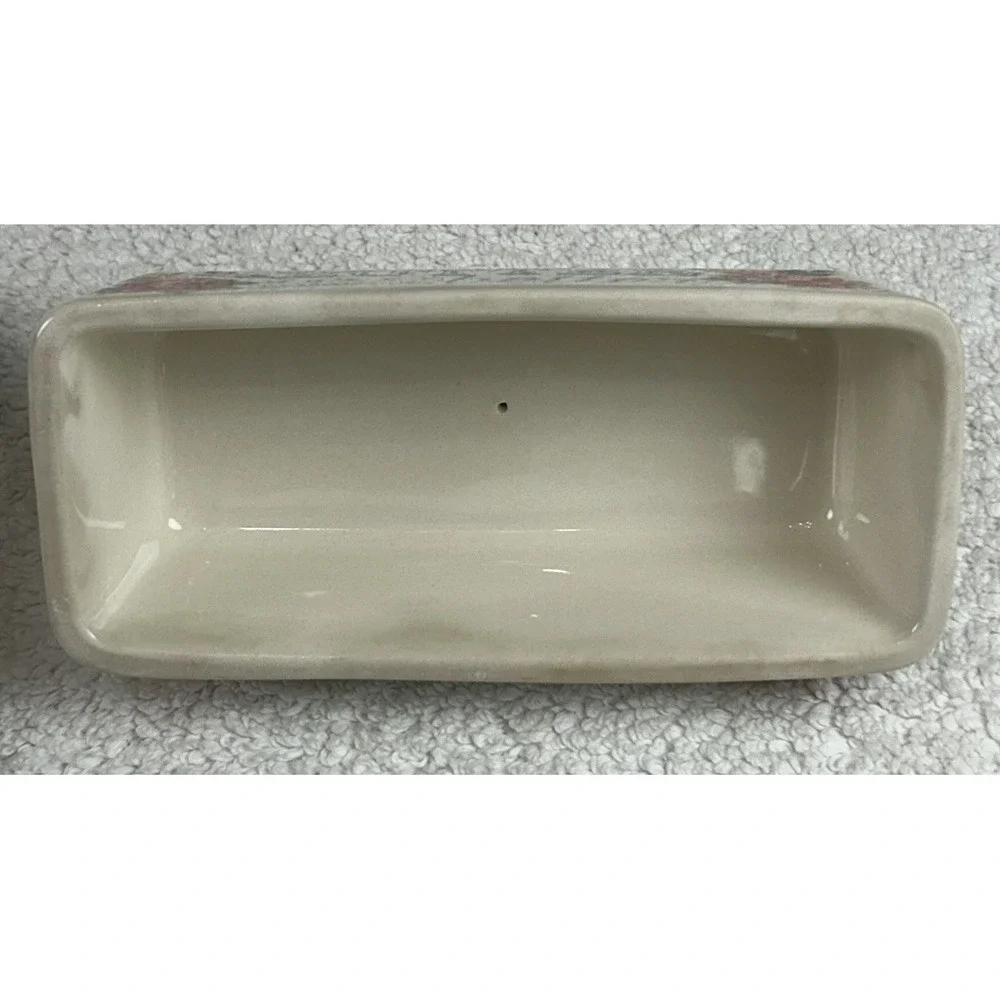 Pioneer Woman Single Stick Butter Dish Vintage Floral Stoneware Teal Red Ivory